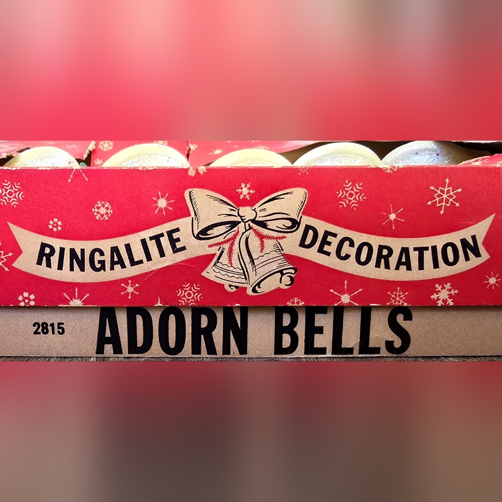 Vintage Ringalite Lighted Christmas Adorn Bells Swag Mica Glitter Original Box - Picture 5 of 9